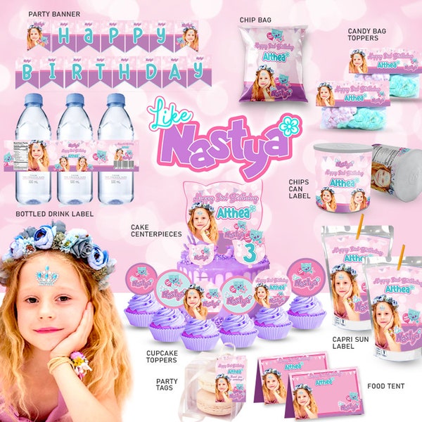 Like Nastya Party Set. Like Nastya, Nastya, Like Nastya Youtuber, Like Nastya Kid Party Printables (Digital File)