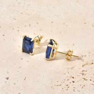 Radiant Cut Sapphire CZ Sterling Silver Stud Earrings