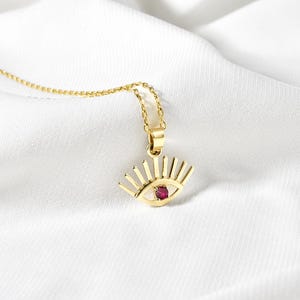 Gold Plated Evil Eye Necklace: Sterling Silver Talisman with Birthstone