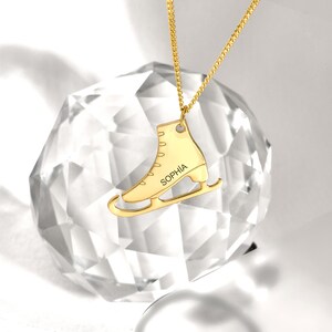 Custom Name Ice Skate Necklace, Personalized Gold Plated Figure Skater Pendant, Skating Boots Charm Gift for Her, Ice Dance Lovers Gift