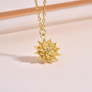 November Birth Flower Necklace, Chrysanthemum Pendant with Citrine Birthstone Center, Lucky Jewelry Gift for Birthday, Unique Floral Design