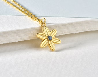 March Birth Flower Daffodil and Aquamarine Birthstone Necklace, Silver or Gold Plated  Birth Month Flower Pendant, Gift for Mothers Day