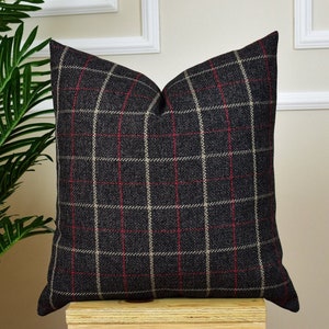 Zwarte geruite kussensloop, geruite Euro Pillow Sham met rood en beige gestreept, geruite Chenille kussenhoes voor bank Moederdagcadeaus