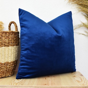 Navy Velvet Throw Pillow Cover, Solid Blue Double-Sized, Custom Size Velvet Fabric Pillow Covers, Velvet Long Lumbar Pillow, Euro Sham Cover