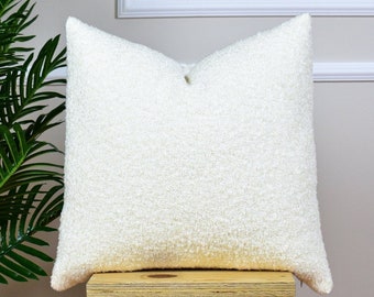White Textured Puffy Boucle Pillow Cover, Unique Cozy Luxury Boucle Cushion, Extra Soft Boucle Fabric, Teddy Lumbar Pillow,Mother's Day Gift