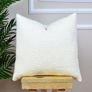 White Textured Puffy Boucle Pillow Cover, Unique Cozy Luxury Boucle Cushion, Extra Soft Boucle Fabric, Teddy Lumbar Pillow,Mother's Day Gift