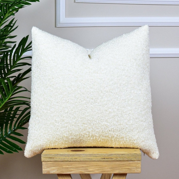 White Textured Puffy Boucle Pillow Cover, Unique Cozy Luxury Boucle Cushion, Extra Soft Boucle Fabric, Teddy Lumbar Pillow,Mother's Day Gift