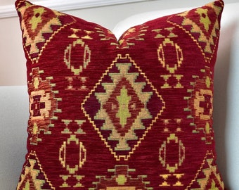 Wine Red Kilim Throw Pillow Cover, Red Turkish Cushion Cover, Designer Rug Pillow, Red Kilim Euro Pillow Sham, Red Pillow Case of All Sizes