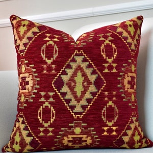 Wine Red Kilim Throw Pillow Cover, Red Turkish Cushion Cover, Red Kilim Euro Pillow Sham, Designer Rug Pillow, Star Fabric Pillow Covers