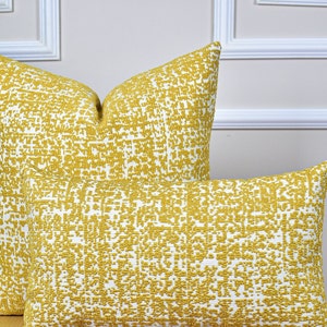 Gold Woven Boucle Pillow Cover, Yellow White Boho Linen Pillow, Bohemian Home Linen Pillow Decor, Textured Mustard Yellow Christmas Day Gift
