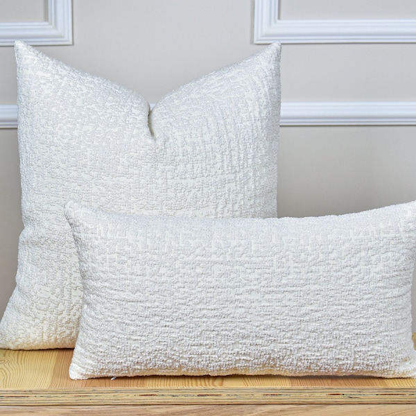 Housse de coussin en lin blanc bohème, coussin tissé bouclé blanc, coussin de décoration bohème, coussin neutre texturé, taie d'oreiller euro