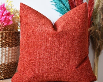 Burnt Orange Textured Linen Pillow Cover, Solid Terracotta Chenille Pillow, Bohemian Cushion, Euro Sham Cover,Handmade Mothers Day Home Gift