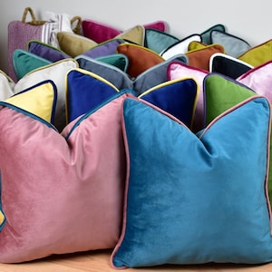 Trendy Velvet Pillow with Piping, Windowpane Velvet Cushion Cover, Sofa & Couch Cording Pillow, Living Room Bedroom Bed Mother&#39;s Day Gift
