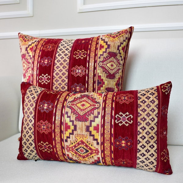 Red oriental kilim throw pillow cover • Boho turkish cushion cover • Woven persian euro sham, Kilim pillow case •• All Size Mothers Day Gift