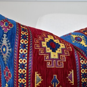 Boho kilim throw pillow Cover, Bohemian woven cushion cover, Moroccan ethnic pillows, Turkish Rug Pillow Cover, Blue Kilim Pillow Cover