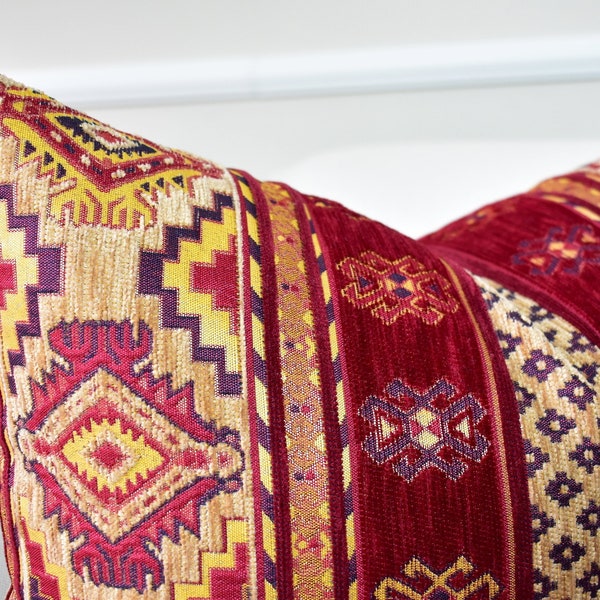 Red Kilim Pillow Cover, Handwoven Turkish Cushion, Bohemian Decor (Only Cover)