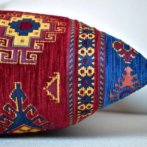 Southwestern Kilim Throw Pillow Cover, Moroccan Turkish Rug Pillow, Red Blue Geometric Euro Pillow Sham, Kilim Pillow Case Mother&#39;s Day Gift