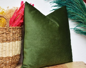 Funda de almohada de lanzamiento de terciopelo verde oliva de lujo, almohada lumbar de lujo, Euro Sham de terciopelo, funda de almohada de terciopelo, almohada de color sólido, Día de la Madre