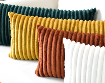 Corduroy Lumbar Pillow Cover, Modern Decorative Cushion