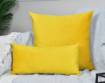 Yellow Velvet Pillow Cases of Any Size for the Bedroom, Velvet Lumbar Throw Pillow, Yellow Velvet Euro Sham, Mother's Day Velvet Pillow Gift