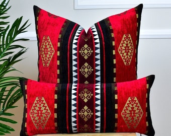 Red Kilim Pillow Covers of All Sizes, Turkish Bohemian Kilim Lumbar Throw Pillow, Red Kilim Euro Pillow Sham , Soft Kilim Mother's Day Gifts