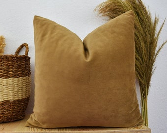 Camel Velvet Pillow Cover, Solid Color Cushion, Luxury Home Decor