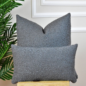Soft Textured Gray Boucle Throw Pillow Cover • Cozy Luxury Gray Boucle Cushion • Puffy Woven Boucle Pillow •• Living Room Pillow Covers