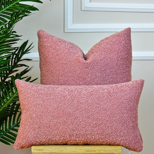 Dusty Rose Textured Boucle Pillow Cover, Unique Woven Teddy Euro Sham, Modern Contemporary Lumbar Throw Pillow, Pillow Case, Home Decor Gift