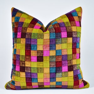 Color Box Patchwork Woven Throw Pillow Cover • Colorful Pillow Cover • Soft Textured Cushion • Luxury Boho Velvet Pillow • Christmas Gift