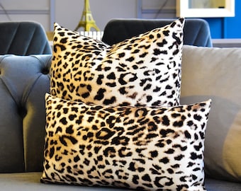 Funda de almohada de terciopelo con estampado de leopardo, cojín decorativo de estilo rústico