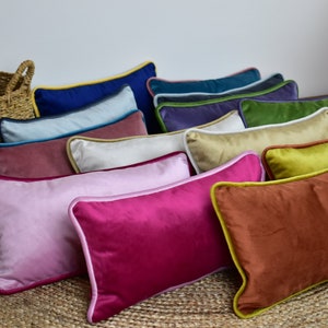 Lumbar Pillow Cover with Piping, Velvet Throw Pillow Cover, Stylish Velvet Cushion, Erasable Velvet Pillow Case, Any Size Any Color options