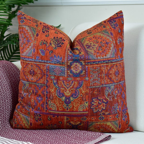 Floral Terracotta Kilim Pillow Cover * Moroccan Tribal Throw Pillow Cover * Soft Linen Turkish Cushion * Antique Persian Lumbar Pillow Cover