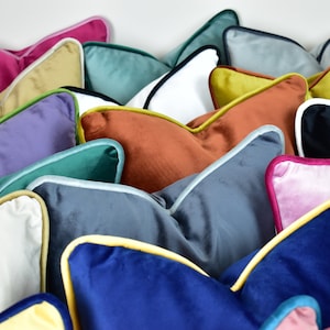 Designer velvet pillow with piping * Comfy throw pillow cover * Extra long velvet lumbar pillow case * Velvet cushion cover for cozy home