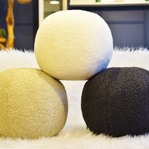 Puffy Boucle Sphere Ball Pillow, Boucle Round Ball Cushion, Home Decor Gift, Modern Unique Ball Pillow, Sofa Ball Pillow, Mother&#39;s Day Gift