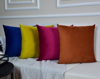 Solid Velvet Throw Pillow Cover, Soft Sofa Cushion Case