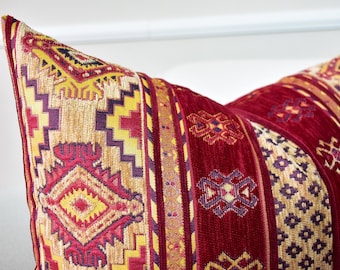 Red Kilim Pillow Cover, Handwoven Turkish Cushion, Bohemian Decor (Only Cover)