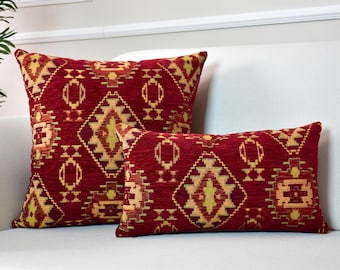 Red turkish kilim Throw pillow Cover • Bohemian Kilim cushion cover • Red kilim euro sham • Red geometric pillow •• Mother's Day Decor Gifts