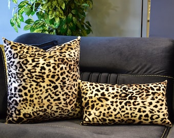 Leopard Velvet Throw Pillow Cover, Animal Print Cushion
