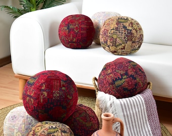 Turkish Kilim Ball Pillow, Boho Rug Sphere, Ethnic Throw Pillow