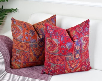 Antique Floral Kilim Pillow Cover - Moroccan Persian Throw Pillow Cover - Chenille Linen Turkish Rug Cushion - Bohemian Lumbar Pillow Cover