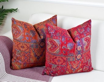 Floral Kilim Pillow Cover - Chenille Linen, Bohemian Cushion