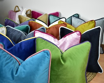 Luxury Velvet Pillow Cover with Piping, Any Size, Any Color
