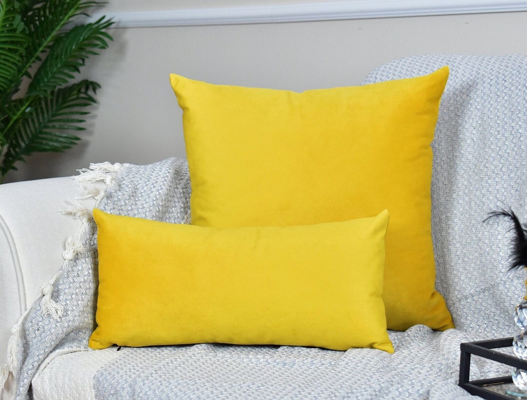 Yellow Velvet Pillow Cases of Any Size for the Bedroom, Velvet Lumbar