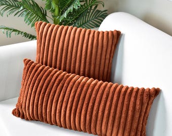 Terracotta pillow cover, Corduroy cushion cover, Trendy corduroy throw pillow cover, 8 color and 72 size options are available, Only cover