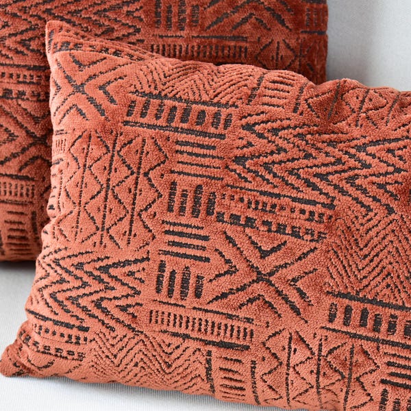Burnt Orange Mudcloth Pillow Cover, African Decor, Double Sided Cushion