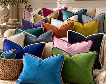 Trim Velvet Throw Pillow Cover, Decorative Velvet Pillow Cover, Velvet Cushion Cover, Modern Velvet Pillow Cover with Piping
