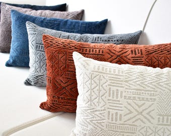 Handmade Mudcloth Lumbar Pillow Cover, Chenille Cushion