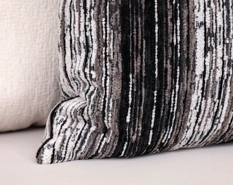 Black and White Woven Pillow Cover - Textured Boho Lumbar Cushion