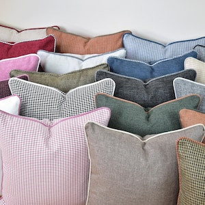 Desired size linen throw pillow cover, Linen cushion cover with piping, Embellished decorative linen pillow, Square and lumbar pillow cover