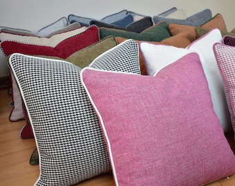 Pink Linen Pillow Cover with Piping: Decorative Linen Cushion Cover, Any Size Any Color